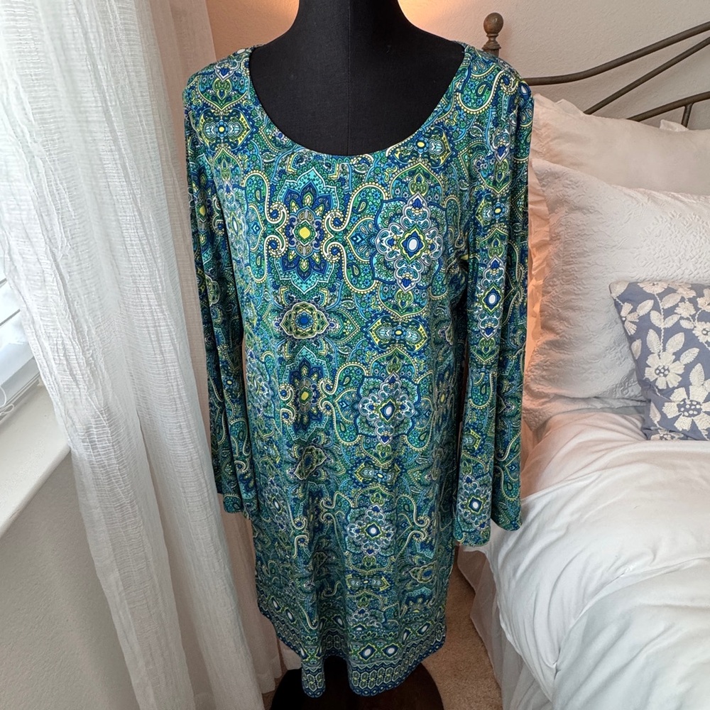 Tacera Blue and Green Paisley Dress